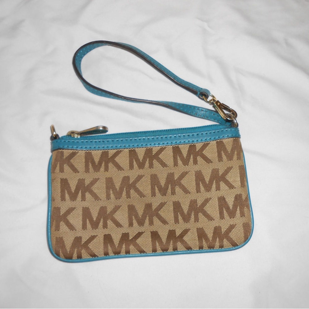 Michael Kors Tan and Blue Monogram Wristlet - Picture 2 of 3